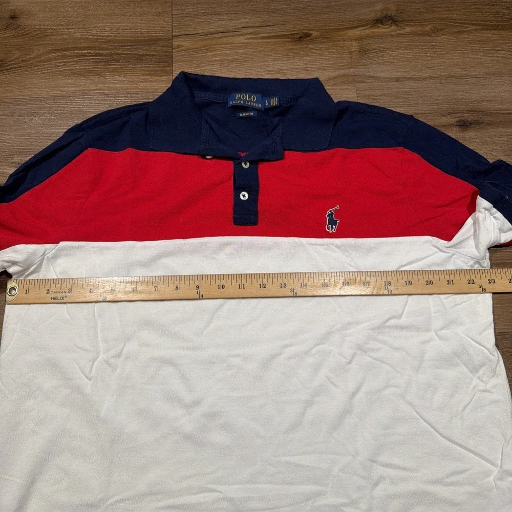 Polo Ralph Lauren Classic Fit Polo Shirt Men's LARGE Red White Blue Colorblock